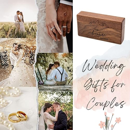 Miniatura 3 de Caja de madera para anillos de boda, caja de compromiso de madera, accesorios de boda, cajas de anillos para dos anillos, recuerdo rústico grabado,