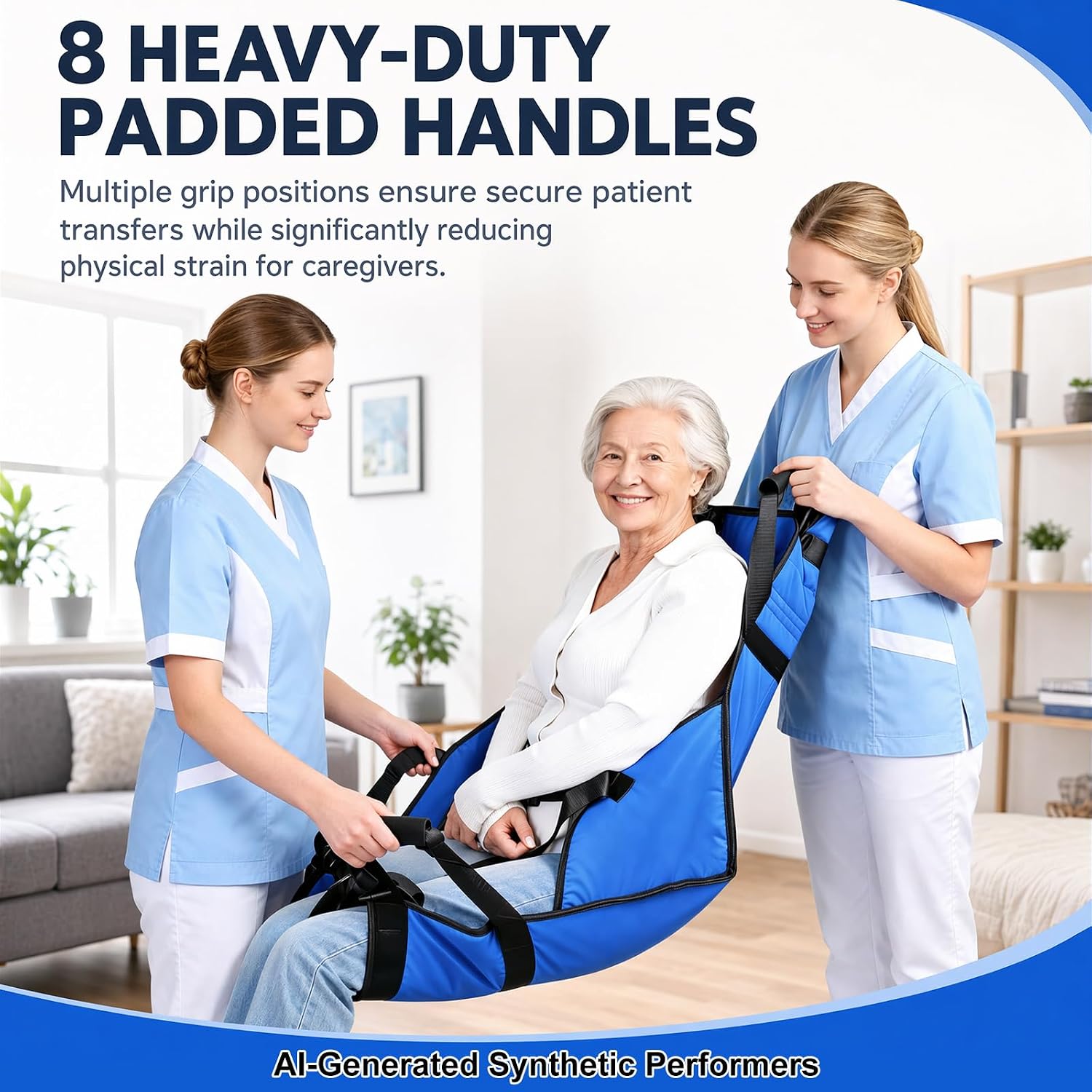Transfer Sling for Elderly & Disabled, Patient Transfer Lift Assist, Transfer Board Alternative for Stairs, Chairs & Cars, Portable Stair Lift for Seniors, Emergency Evacuation Chair Pad (Blue)