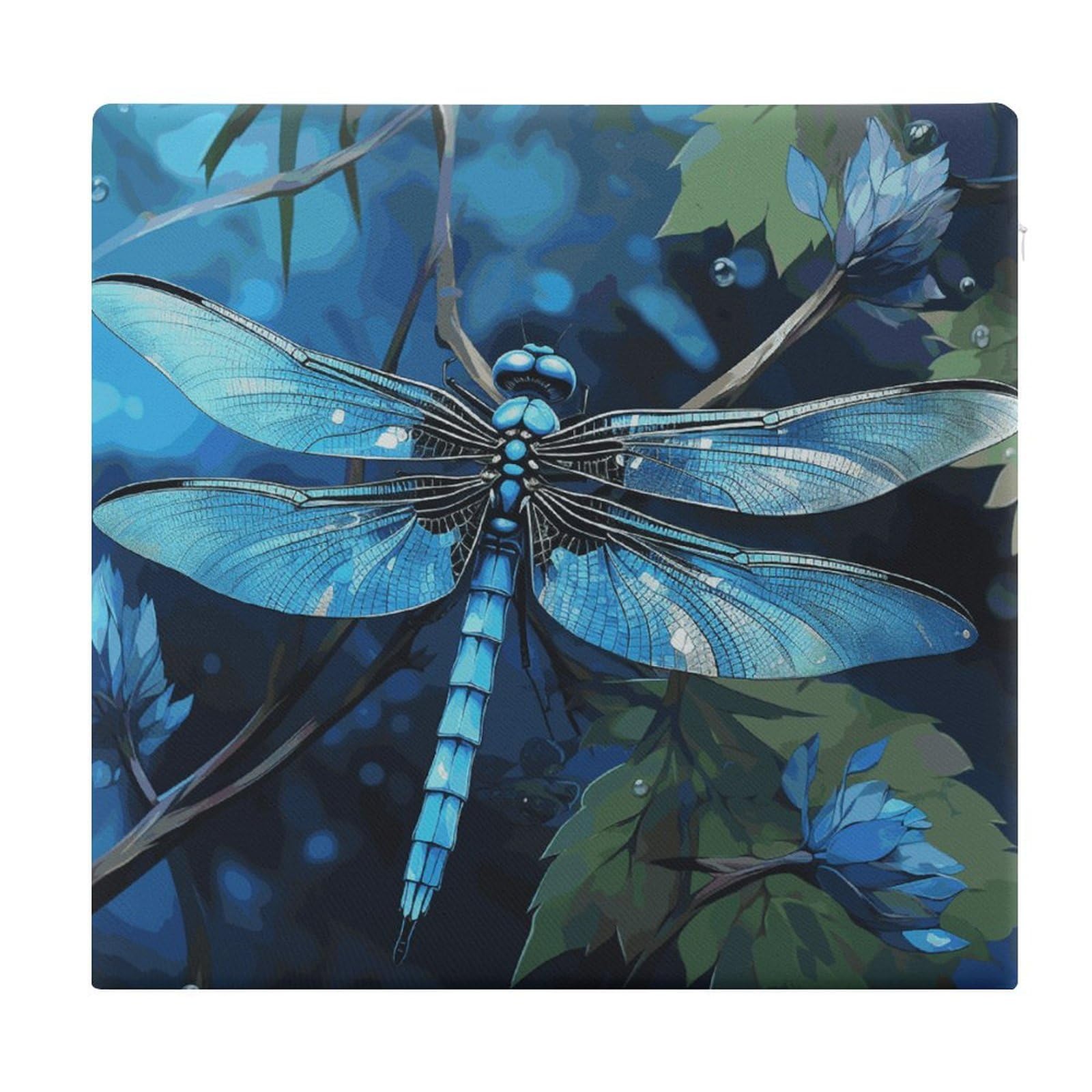 JTREHY Art Blue Dragonfly Chair Cushions Non-Slip Bar Stool Cushions Ultra Soft Warm Memory Foam Meditation Cushion Removable Large Square Seat Cushions for Dining Chair 15x14In