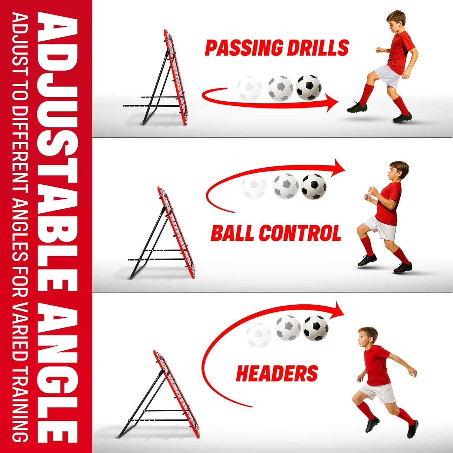 Soccer Rebounder Rebound Net, Kick-Back 3X3FT | Football Training Gifts, Aids & Equipment for All Ages, Portable, 6 Adjustable Angles