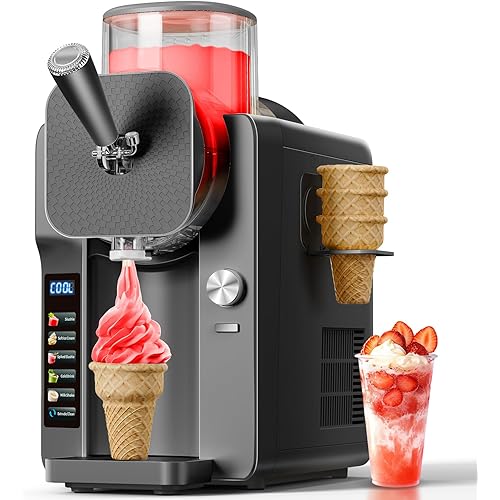 2-IN-1 Slush Machine & Ice Cream Maker Machine, 6 Modes for Smoothies, Milkshakes, Cocktails, Margarita, and Ice Cream, Double-Layer Tank, With Ice Cream Cone Holder, Self-Cleaning, For Home Use, Grey