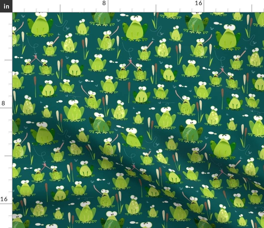 Spoonflower Fabric - Frog Toad Croak Teal Green Nature Amphibian Boys Kids Printed on Petal Signature Cotton Fabric by The Yard - Sewing Quilting Apparel Crafts Decor
