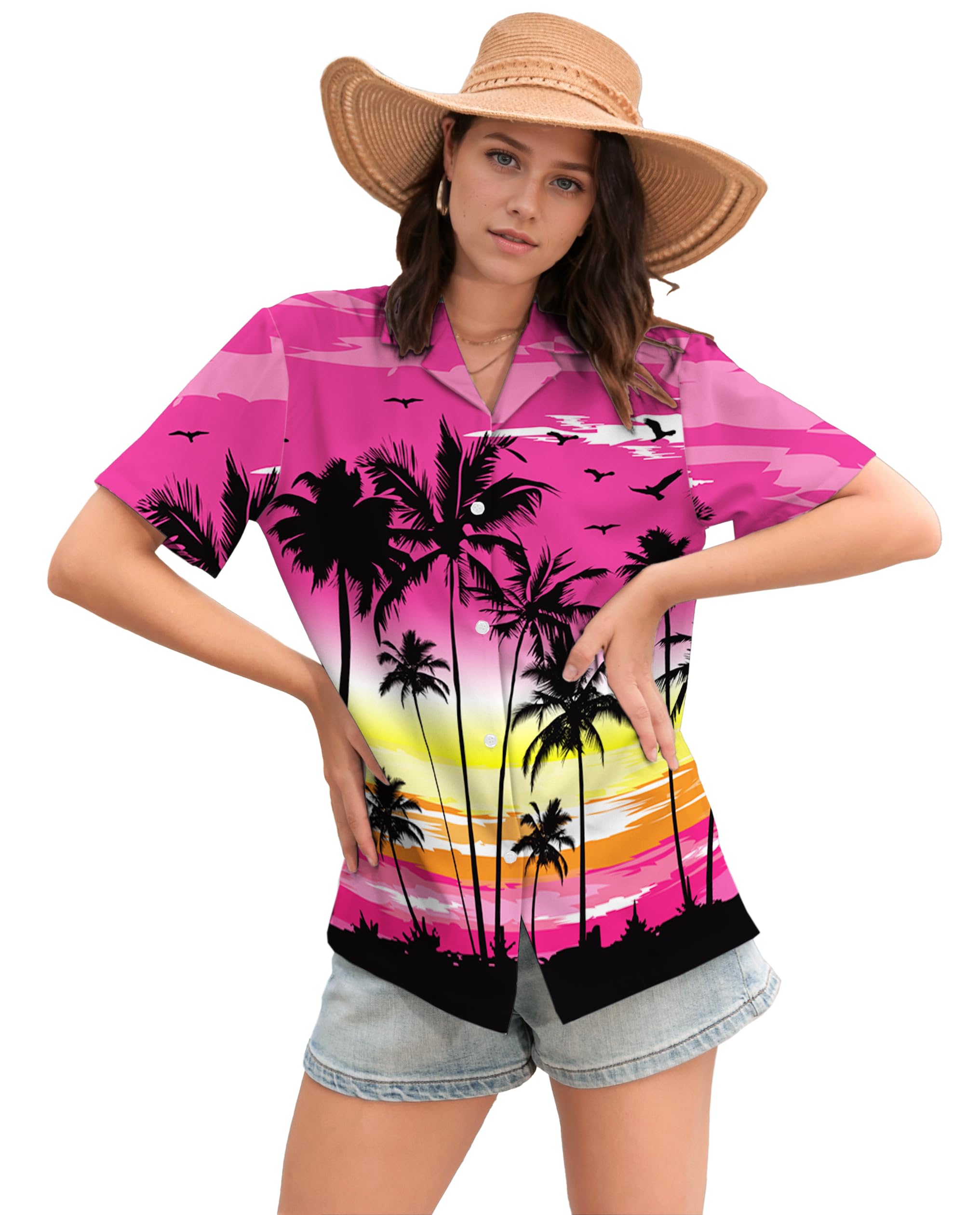 Cromoncent Mommy and Me Matching Hawaiian Outfits Girls &amp; Womens Hawaiian Shirts Tropical Button Down Shirts