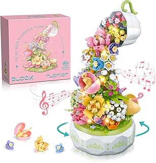 HOGOKIDS Flowers Music Box Building Set with Light- Creative Bouquet Botanical Rotating Music Box Building Blocks Kits | DIY Artificial Flower Plant Decor Gift for Adults Kids Girls Ages 6+ (575 PCS)