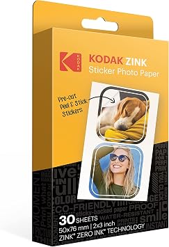KODAK 5.1x7.5 cm 2x3" Premium Zink Pre-Cut Sticker Photo Paper 30 Sheets - Compatible with KODAK Step, Step Slim, Smile+, Step Touch