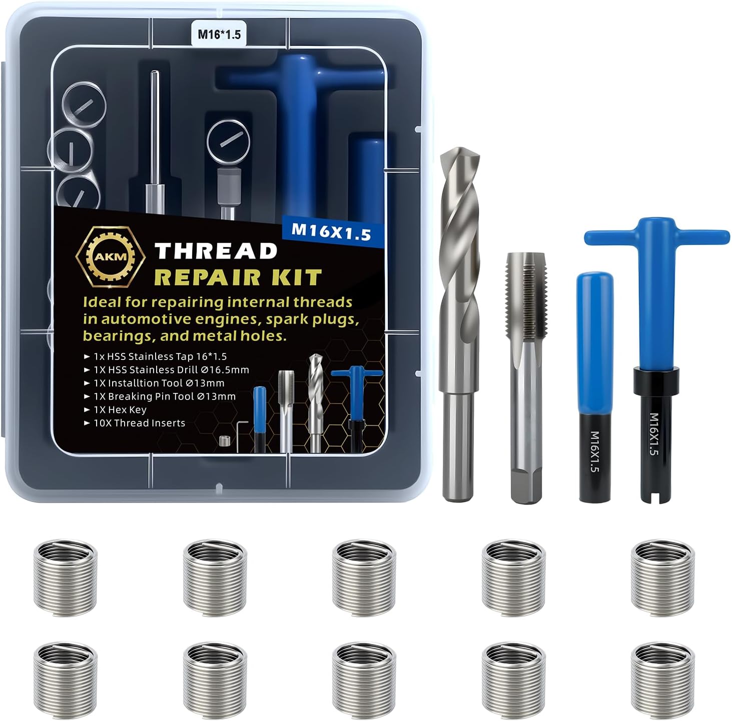 AKM 15PCS M16*1.5 Metric Thread Repair Kit