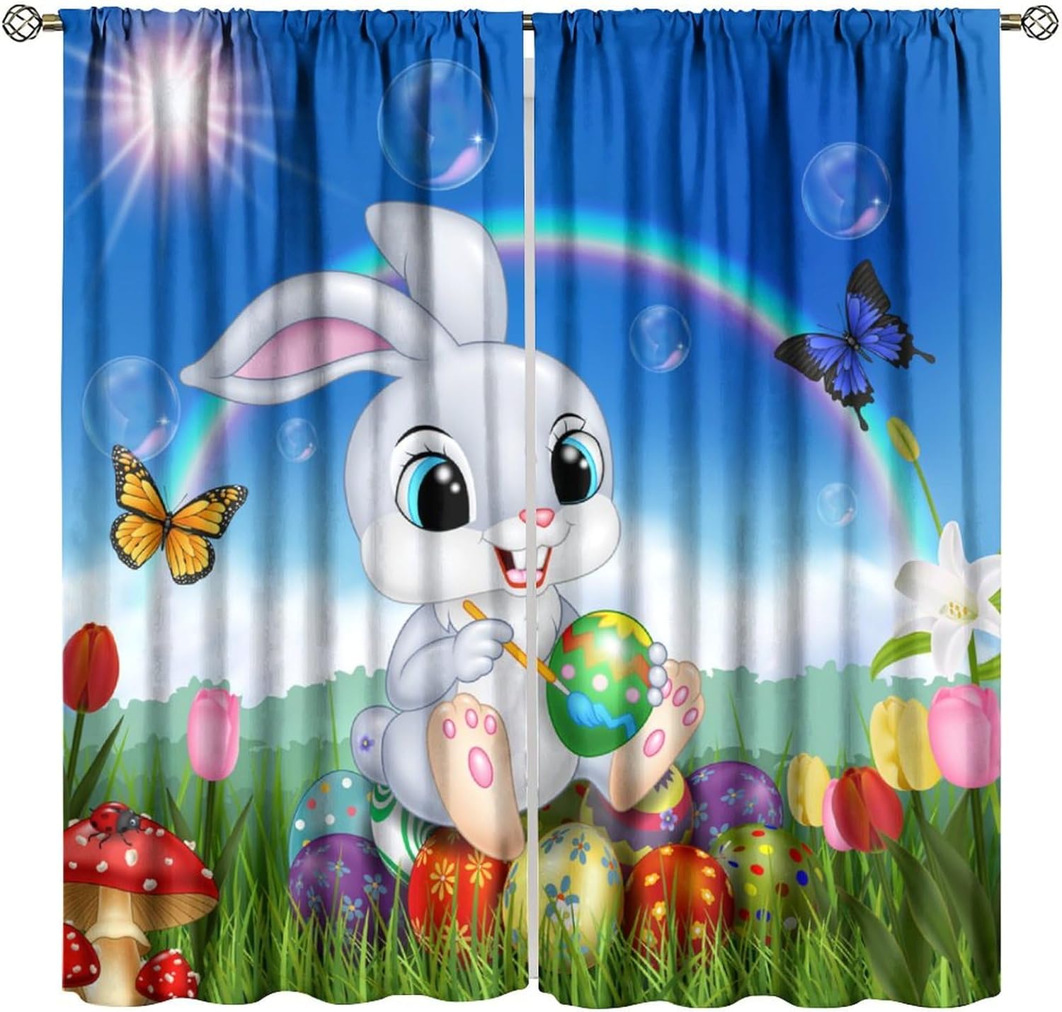 Amazon.com: Cartoon Rabbit Curtains, Happy Cute Bunny Colorful ...