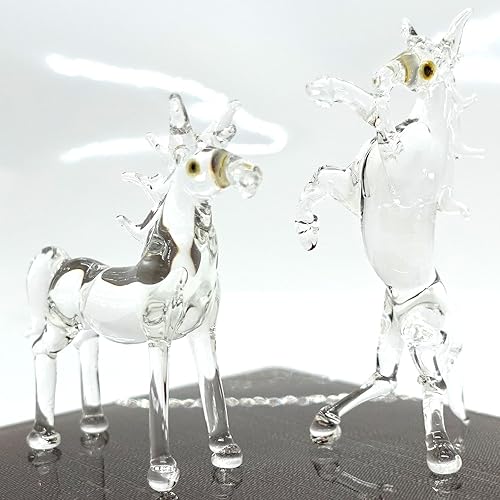 Miniatura 3 de 2 figuras en miniatura de caballos animales soplados a mano arte de vidrio transparente coleccionable, regalo coleccionable para decorar el hogar