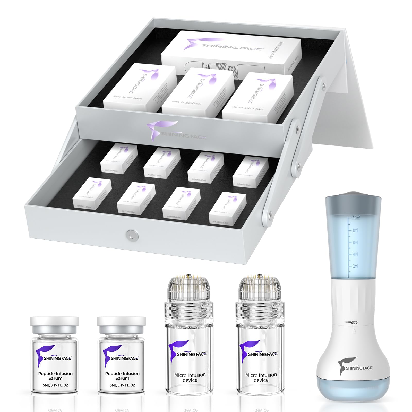 Photo 1 of Micro Infusion System for Face & Neck-Micro Infusion Kit to Leave Skin Firmer & Smoother-0.25mm Facial Stamp with Collagen & Hyaluronic Acid Serum for At Home Glow and Anti-aging-2 Month Supply