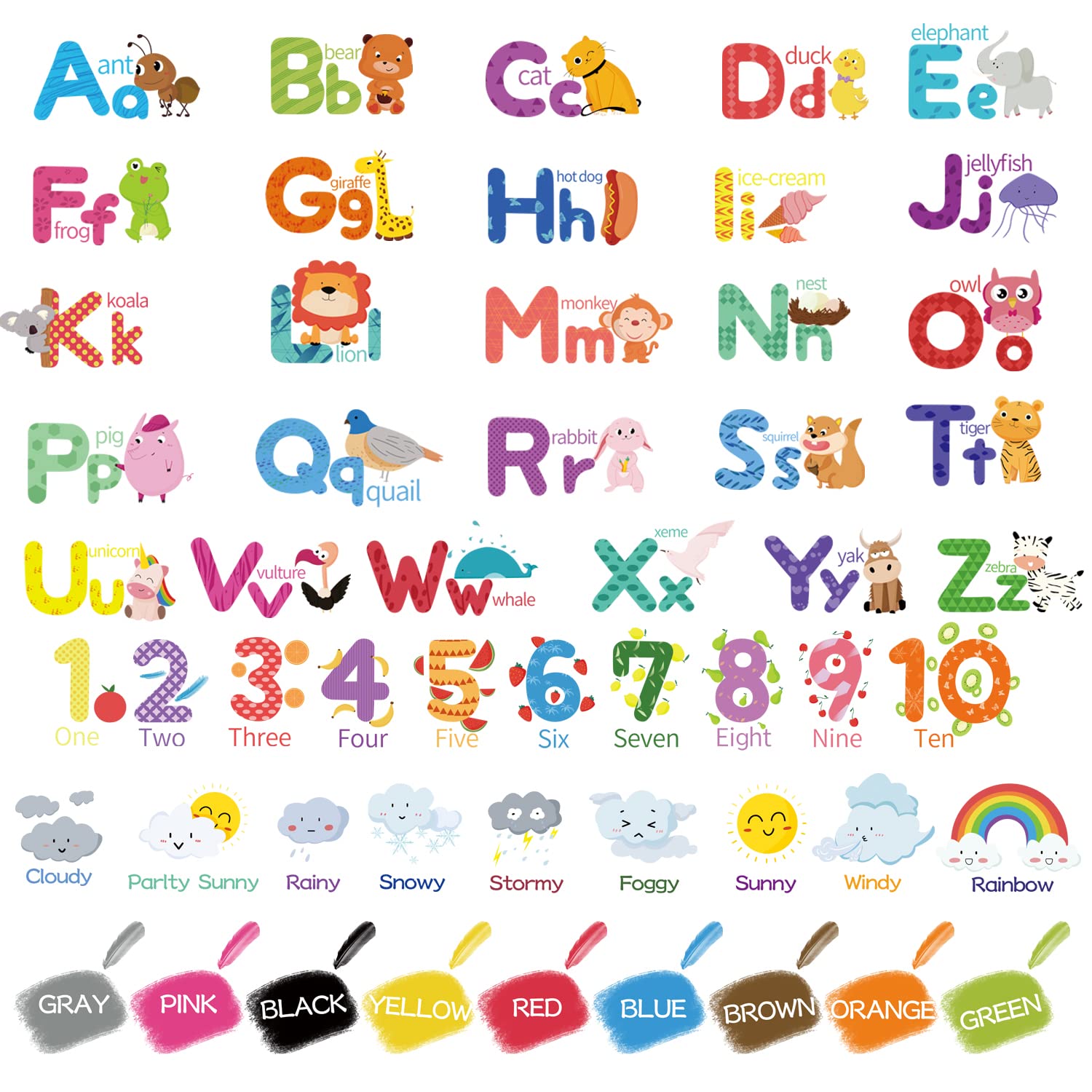 Wall Stickers Window Stickers for Glass, Alphabet Numbers Weather Color Wall Decals Colorful ABC Alphabet Learning Educational for Glass for Home Baby Shower Decoration Party Supplies