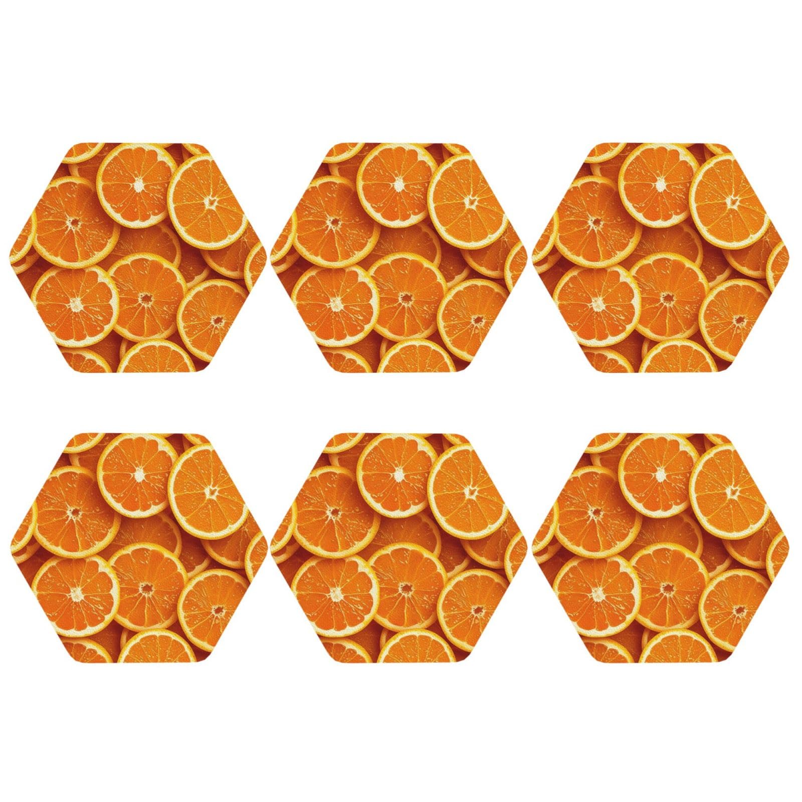6pcs Leather Coasters for Drinks, Orange Slices Drink Coasters for Tabletop Protection, 4" Cup Coasters for Coffee Table Decor, Non-Slip Drinking Cup Mat for Hot Or Cold Drink