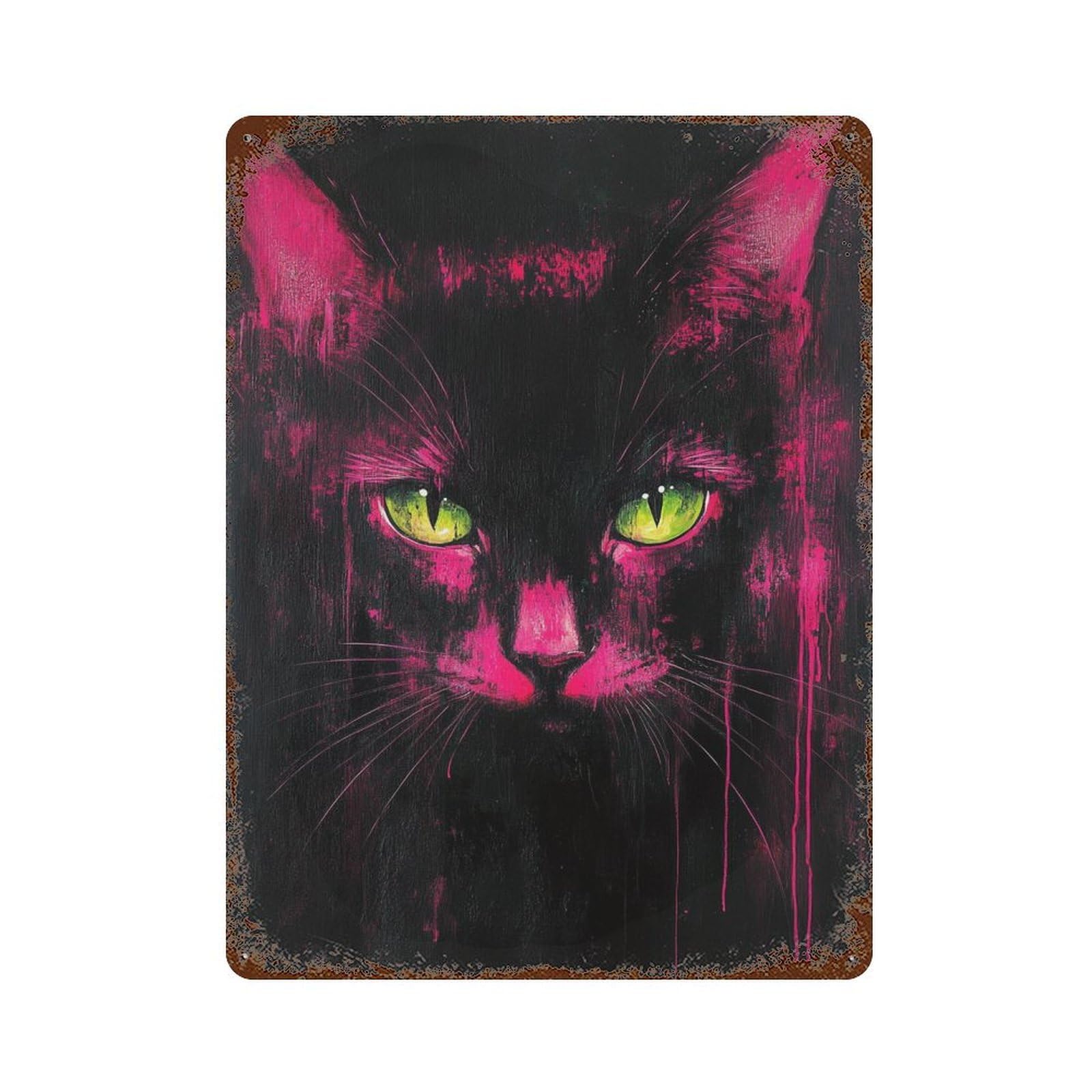 Glowing Neon Cat Art Print-2 Distressed Metal Wall Sign 15.7"x11.8", Ideal for Cafe, Home Bar And Lounge Decor