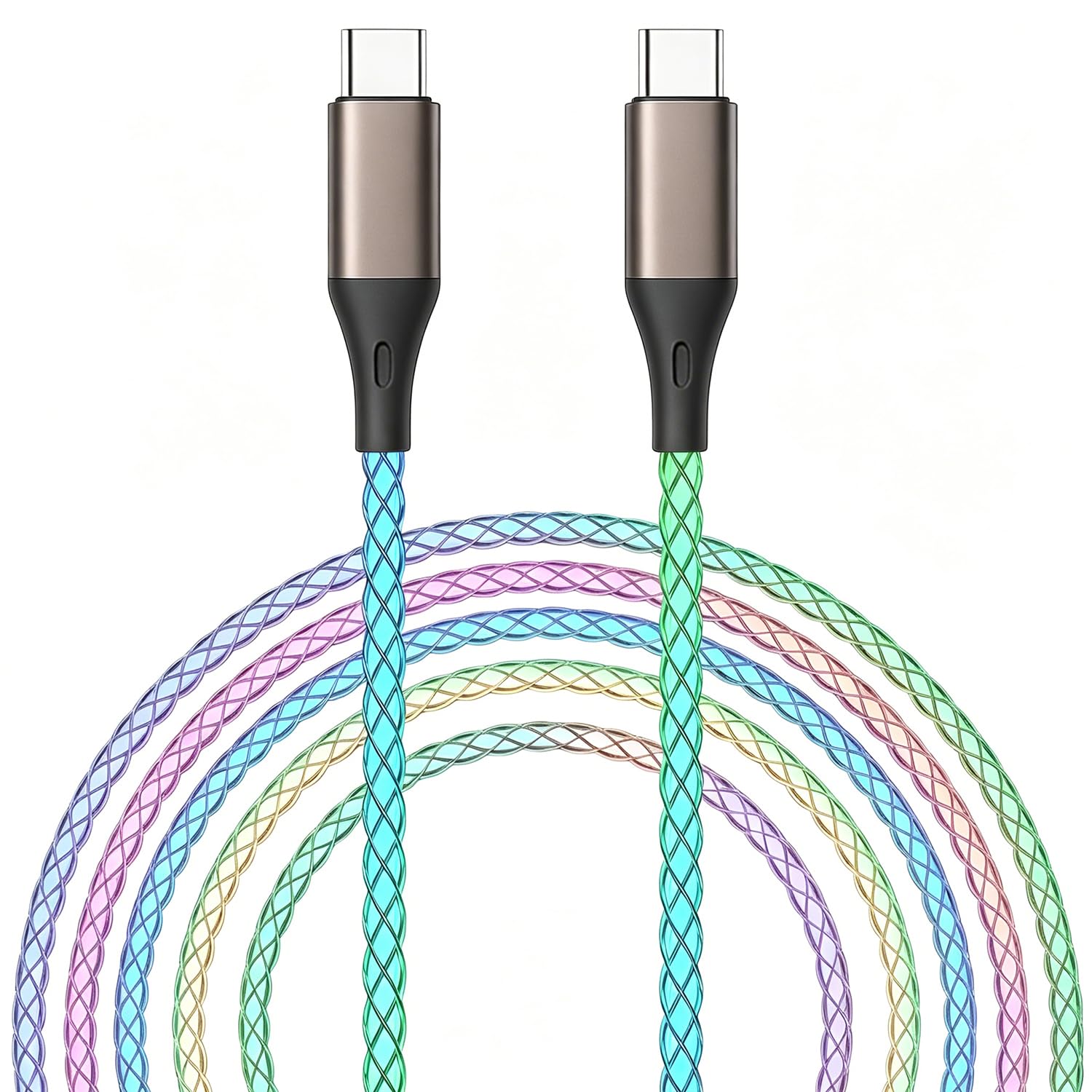 verilux® usb c to usb c cable 60w fast charging led type c charging cord for phones tablets laptops gaming use