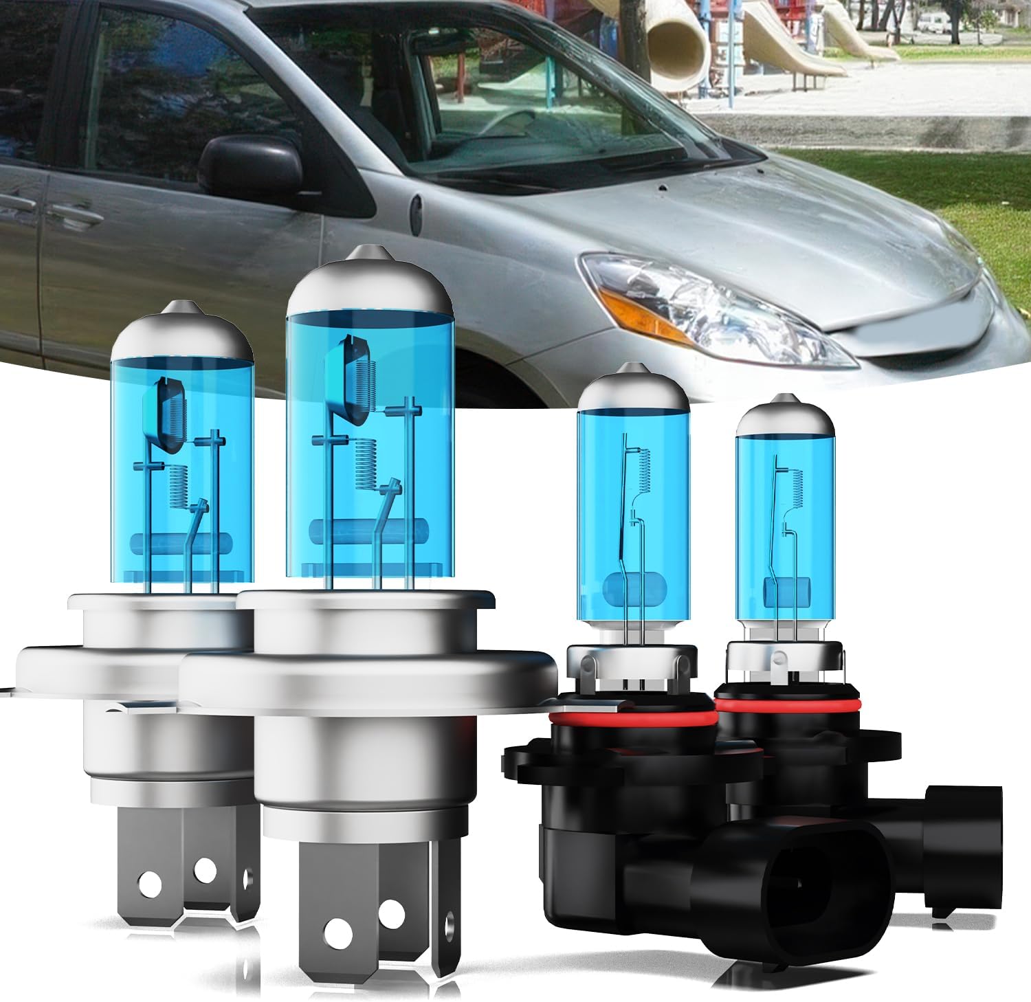 Headlights+ License Plate Lights Fit For Toyota Sienna 2004-2005 Light Bulbs,9005/HB3/H10 High Beams+ 9006/HB4 Low Beams+ h3 Fog Lights+ License Plate Lights Combo,Pack of 8