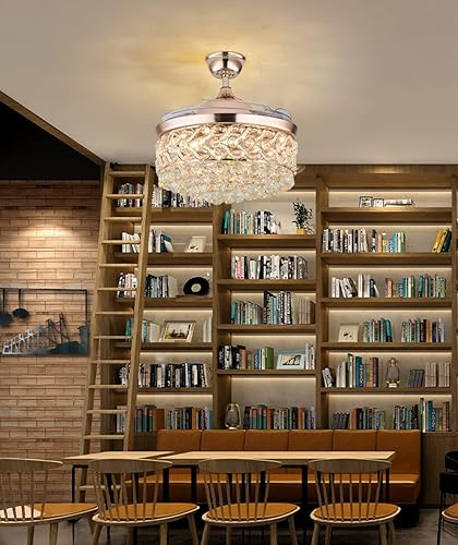 Miniatura 7 de Fandian Ventilador de techo moderno de cristal de 42 pulgadas con control remoto de luces, cuchillas retráctiles, iluminación de 3 cambios de color,