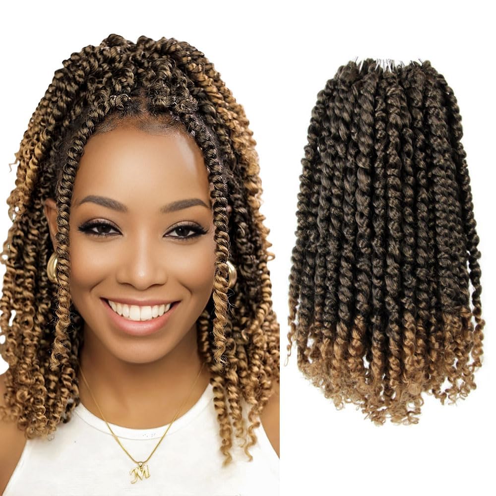 WUDAS Short Passion Twist Hair 12 Inch Pre-twisted Passion Twists Crochet Hair Ombre Honey Blonde Pre-looped Synthetic Crochet Braids (8 Packs,T27)