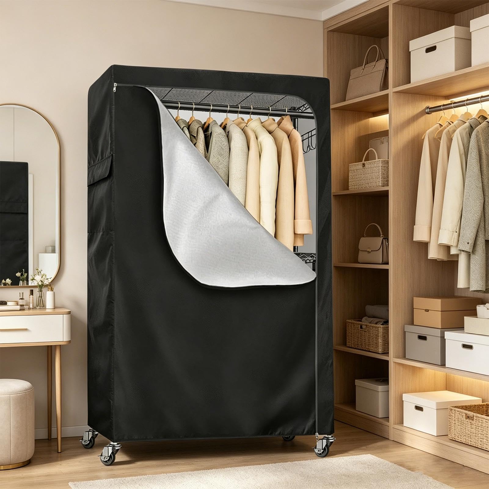 Kleiderständer-Abdeckung Wasserdichte Oxford-Bekleidungshülle | Mit Reißverschluss Staubdichter Kleiderständer-Überzug für Kleid, Jacke, Kostüm, Mantel, Garderobe, Schrank, Zuhause,