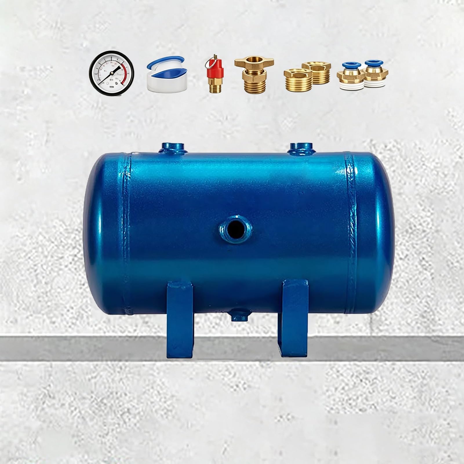 Depósito de aire de 10 L horizontal con manómetro para compresor industrial