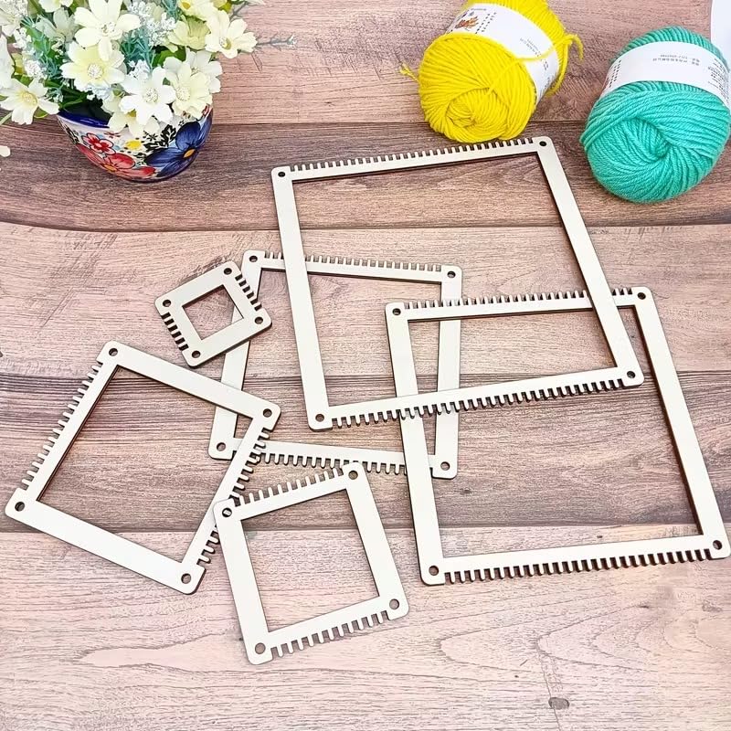 Curious Button 6 PCS Square Wooden Weaving Looms Set | Multi-Size Weaving Frame Kit for Beginners & DIY Craft Lovers | Hand Knitting Art & Craft Loom Board Set for Wool Yarn Weaving (6 Sizes, 2