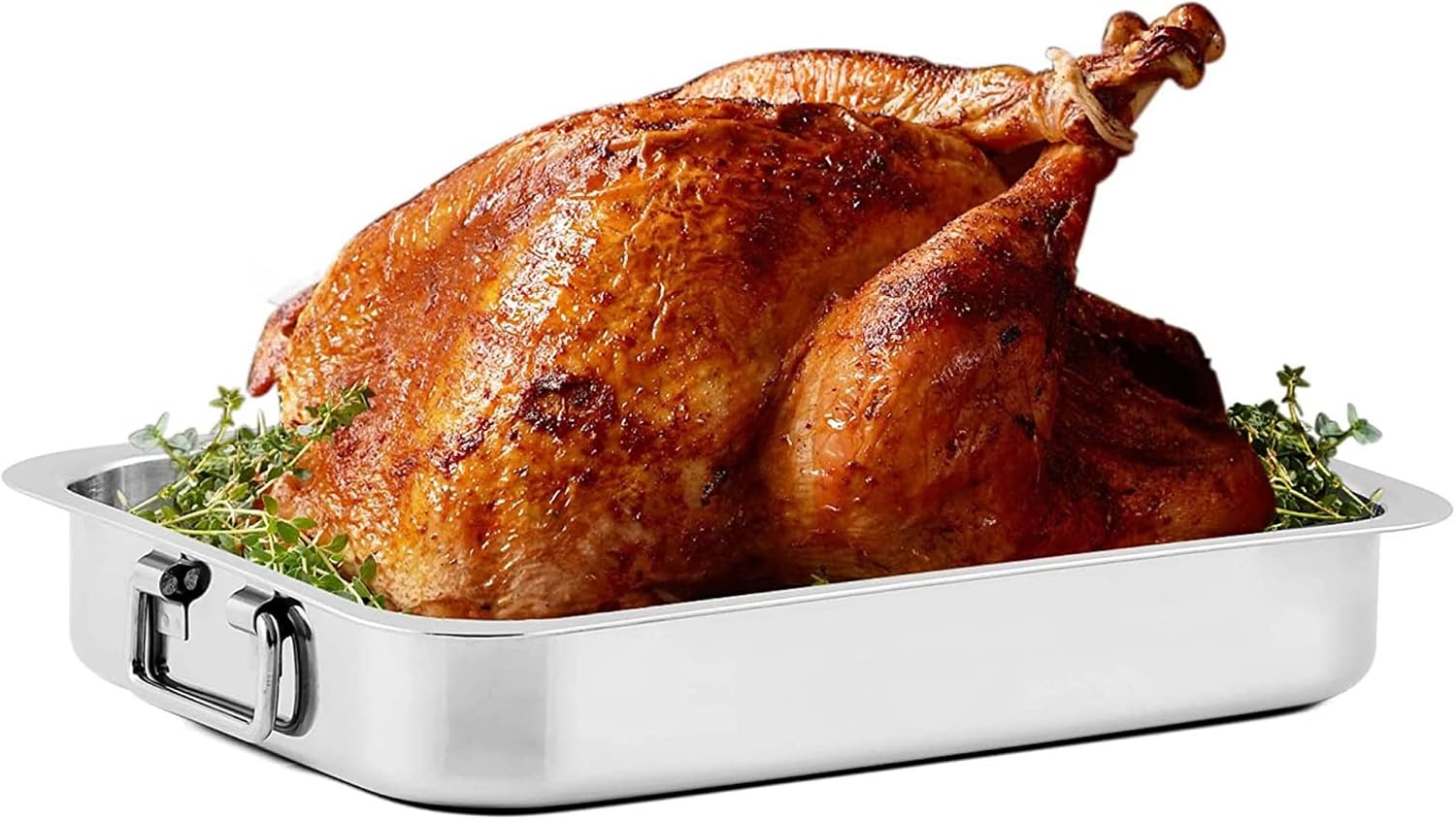 OVENTE Kitchen Oven Roasting Pan 13 x 9.4 Inch Stainless Steel Portable Baking Tray with Rack and Handle, Easy to Clean Dishwasher Safe Perfect for Cooking Turkey Roast Beef Fish, Silver CWR23131S