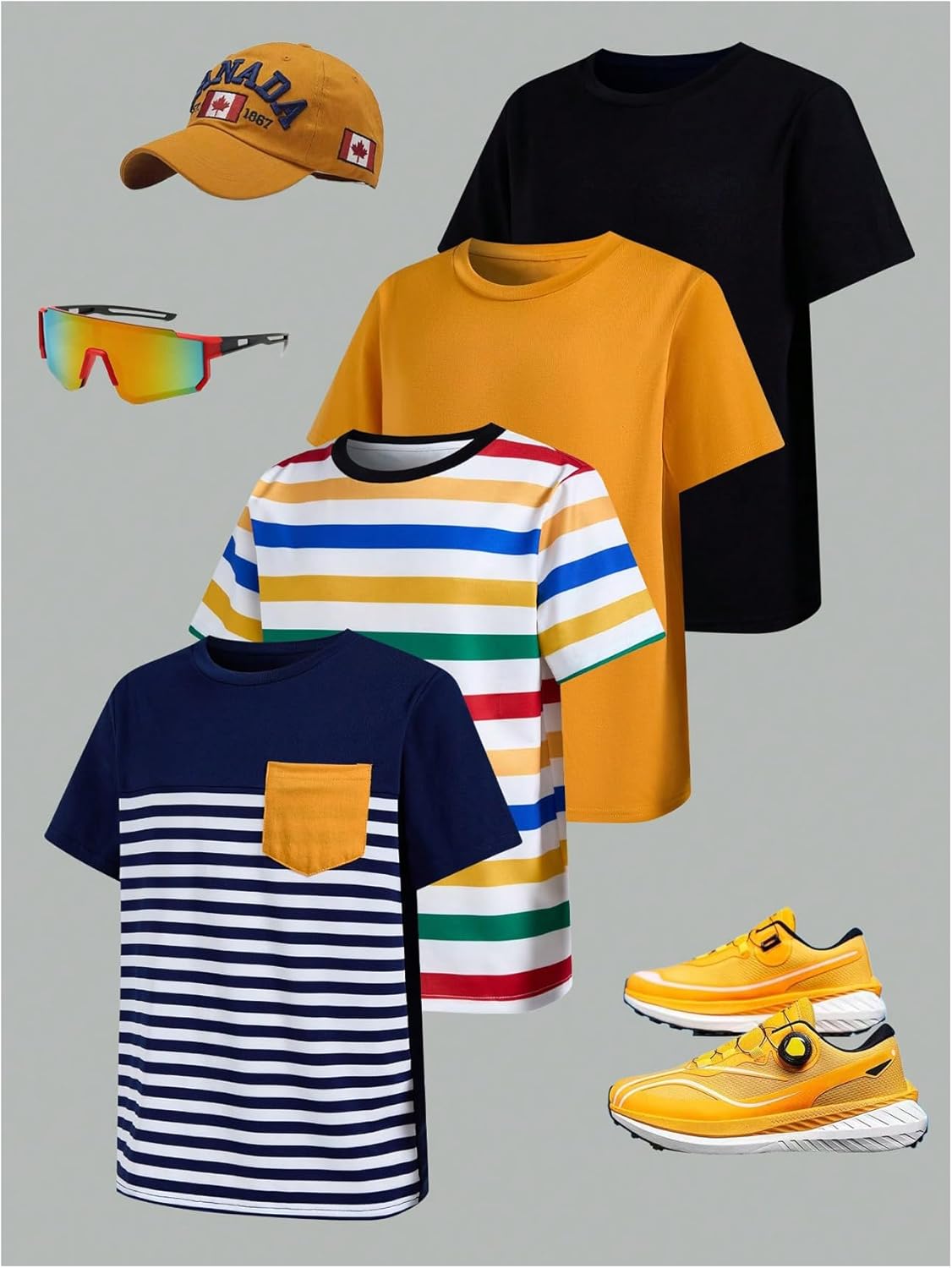 SOLY HUX Boy's Striped T Shirts 4 Packs Short Sleeve Crew Neck Loose Fit Summer Tee Tops - Image 3