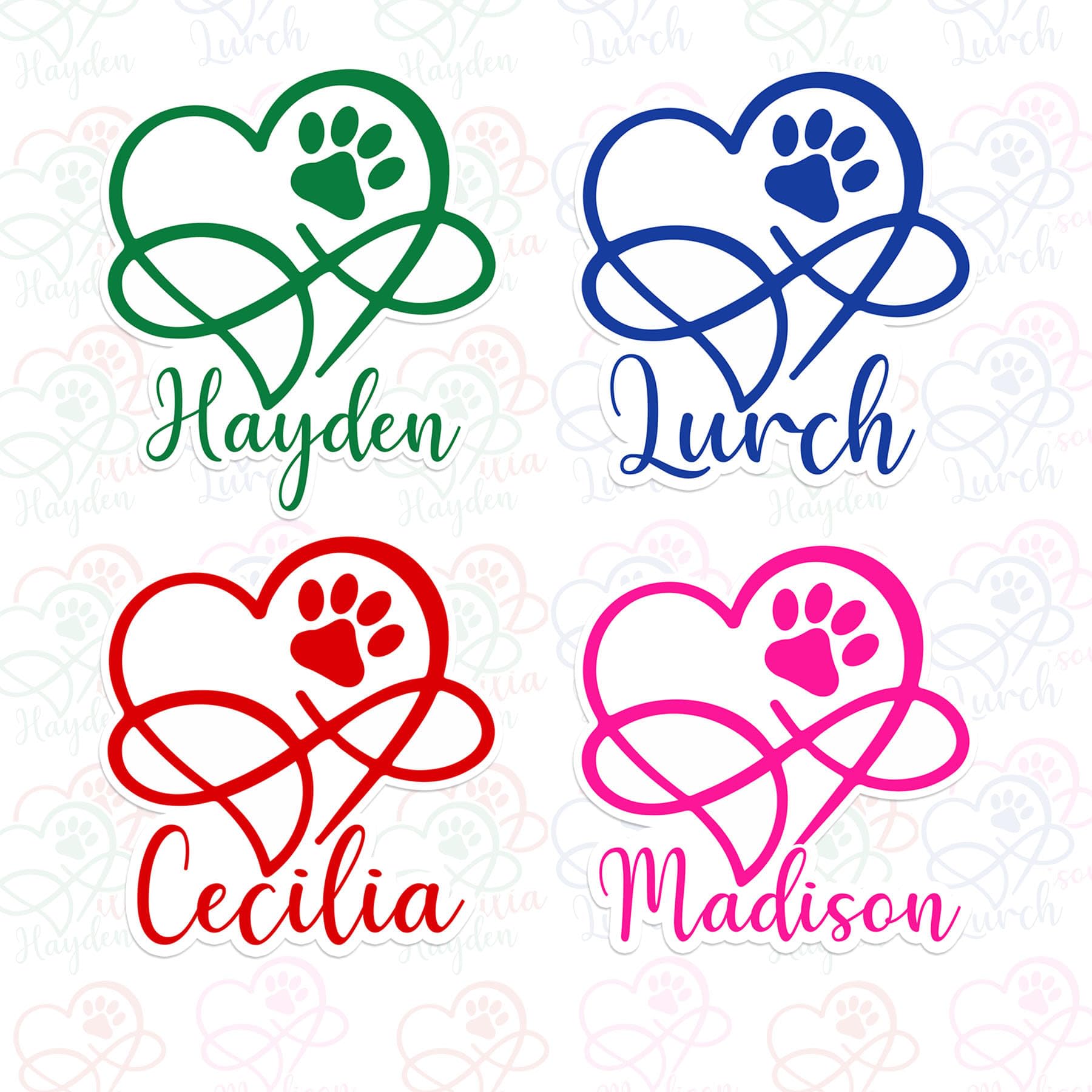 Custom Paw Pet Sticker Personalized Heart Name Pet Paw Cat and Dog Lover Waterproof Vinyl Sticker for Water Bottle Laptop Hard Hat Tumbler Cup Cars