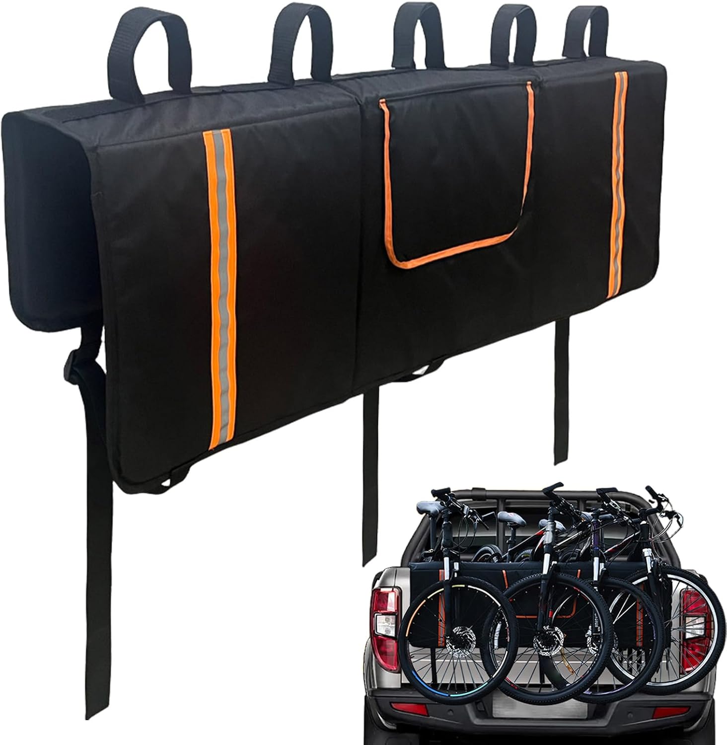 Mountain Bike Tailgate Pad - 135x83cm, Oxford Cloth, Grey, Truck Tailgate Pad, Bike Rack Protector, Bike Cover | Heavy Duty Tailgate Pad with Reflective Strips for Mountain Bikes