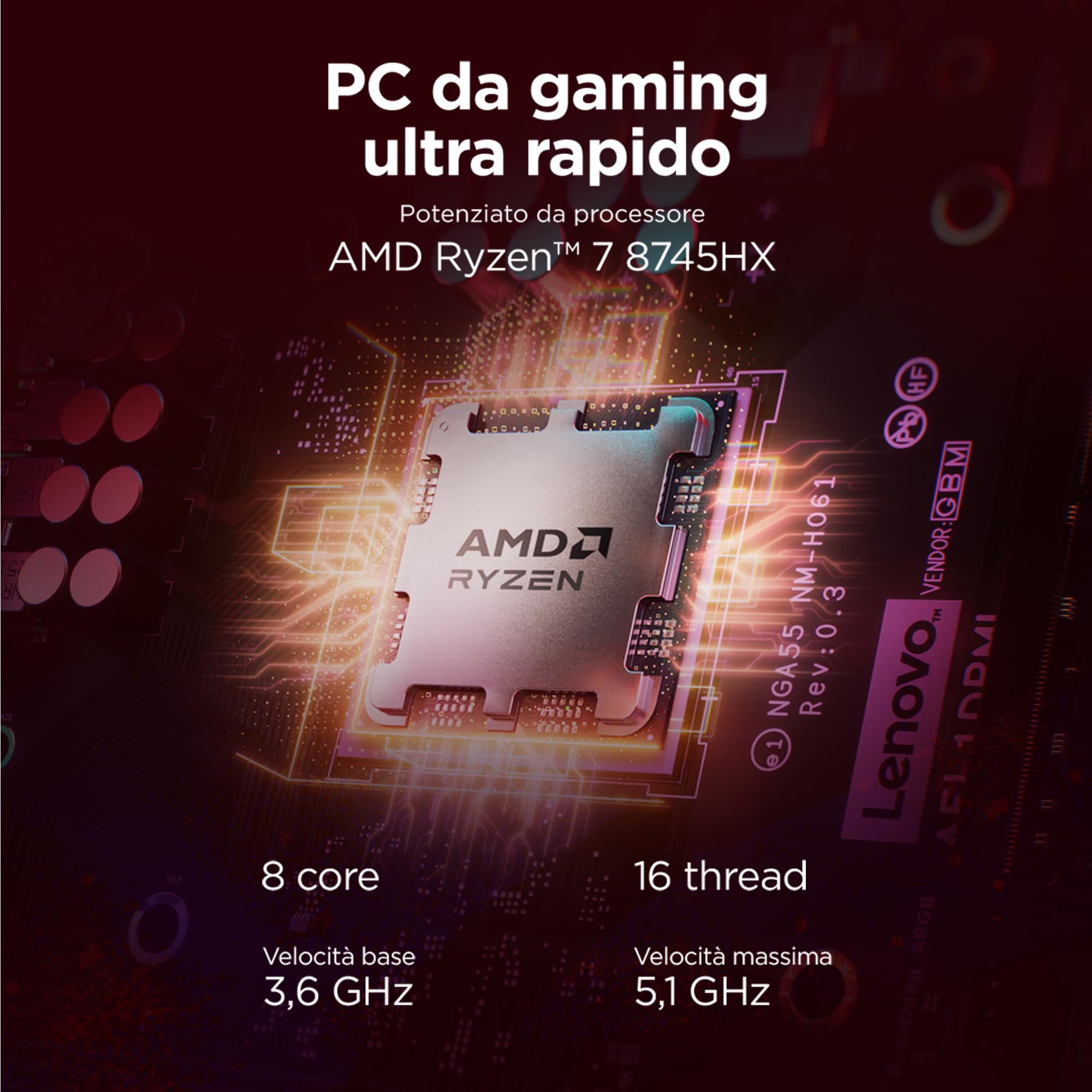 Lenovo LOQ Gaming Desktop 26L - (Processore AMD Ryzen 7-8745HX, RAM 2x8GB, Memoria 1 TB SSD, NVIDIA GeForce RTX 5060 8GB GDDR7, Windows 11) -Luna Grigio+Eclipse Nero - Esclusiva Amazon
