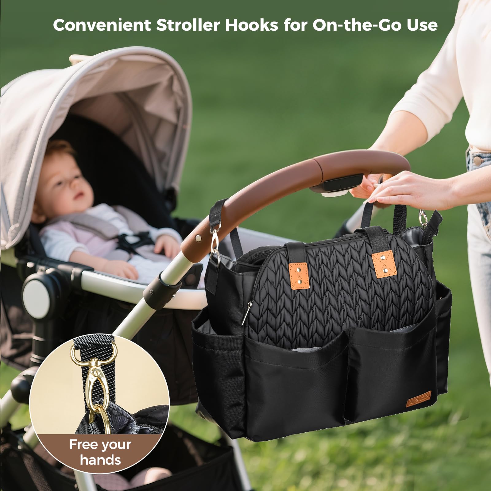 Lekebaby Borsa Fasciatoio Neonato Bambini per Passeggino, Impermeabile Multifunzionale Borsas Mamma Neonato con Fasciatoio Portatile e Ganci Passeggini Adatta per Viaggi/Shopping