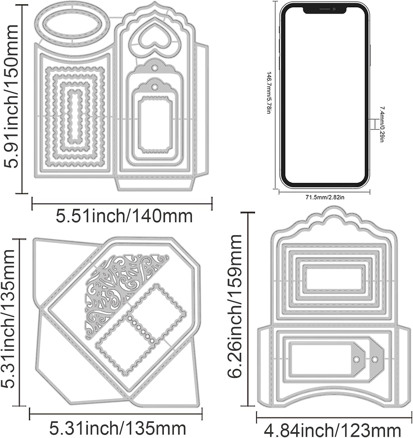 INFUNLY Envelope Die Cuts Metal Tag Cutting Dies Envelope Stamp Die Cuts for Card Making Small Christmas Envelopes Die Cuts for Gift Cards DIY Scrapbooking Album Craft Paper Cards Die Cuts