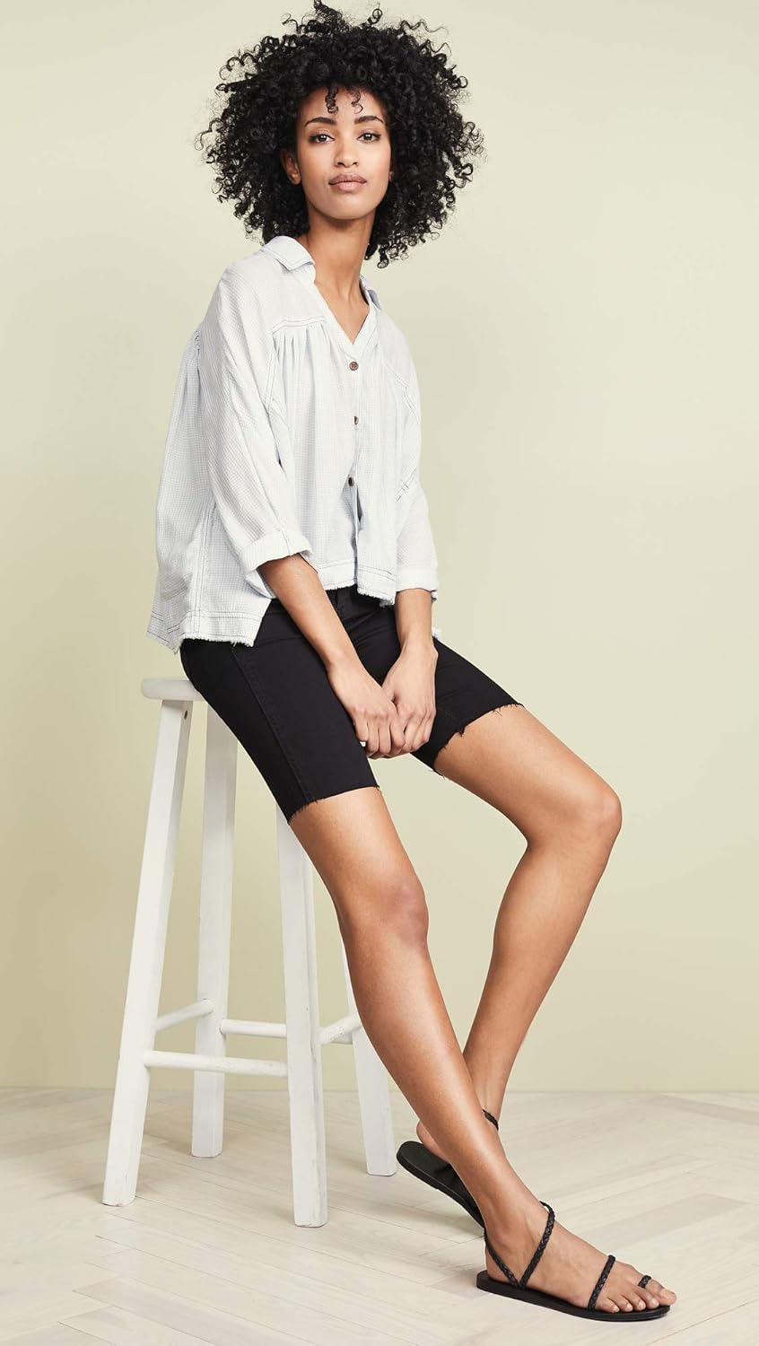 Free People Womens Raw Hem Dark Wash Bike Shorts - Image 5