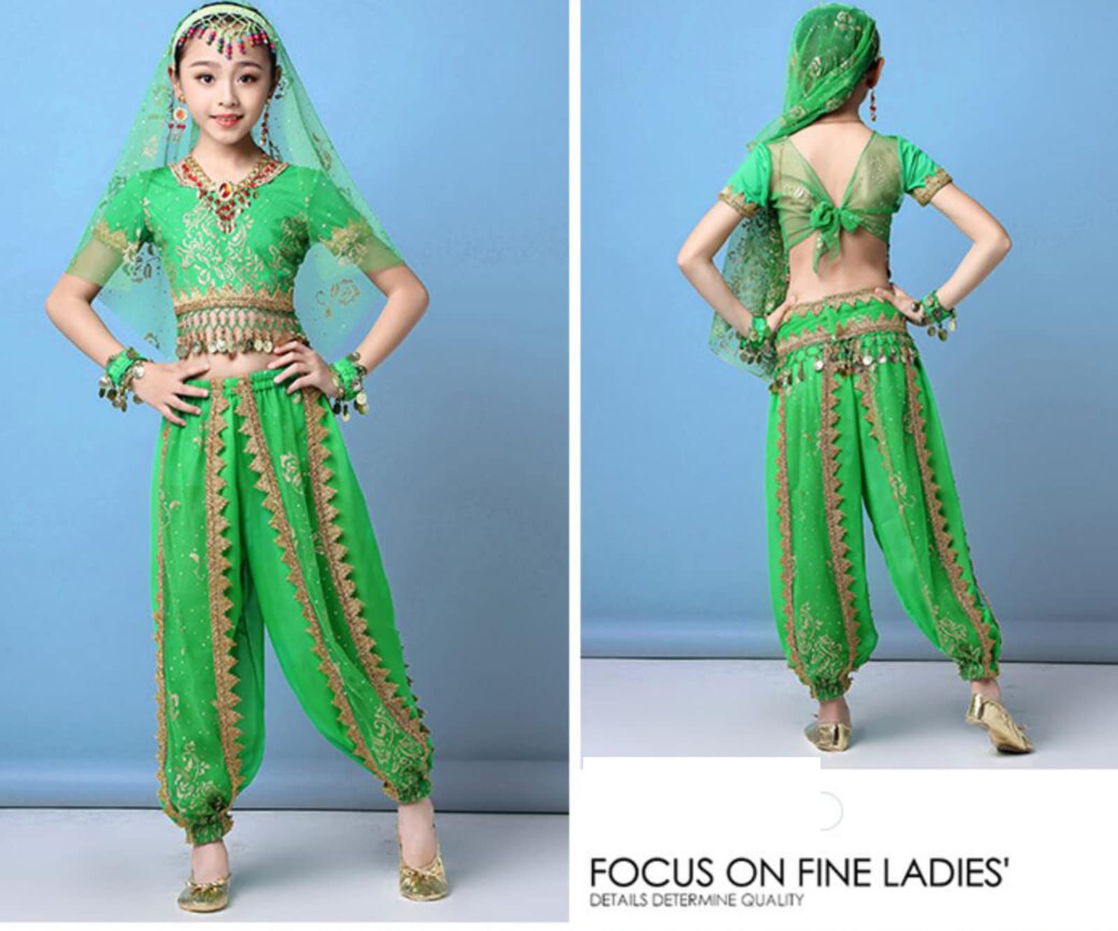 OTMYIGO Mädchen Tanzkostüm – Bauchtanzkostüm, Wettbewerb, Aufführung, Cosplay, Halloween, Karneval, Party, Bollywood, indisches Kleid