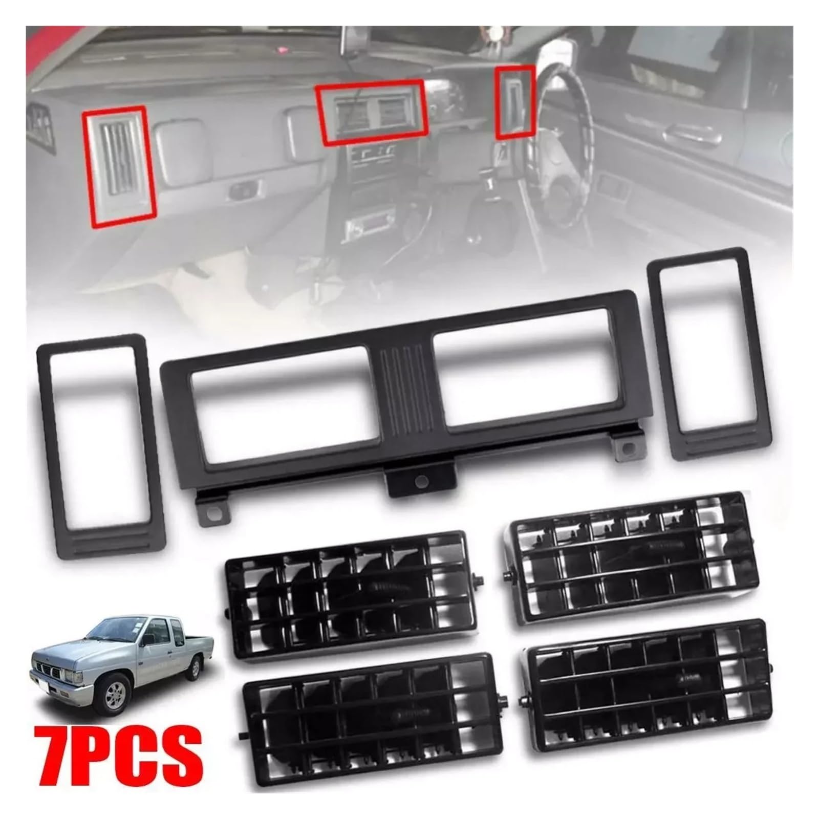 Mascherina Autoradio Cornice Stereo per Nissan per Navara D21 Hardbody Pick-Up 1986-1990 1991 1992 1993 1994 1995 1996 1997 Cruscotto Riscaldatore AC Vent Grille Set