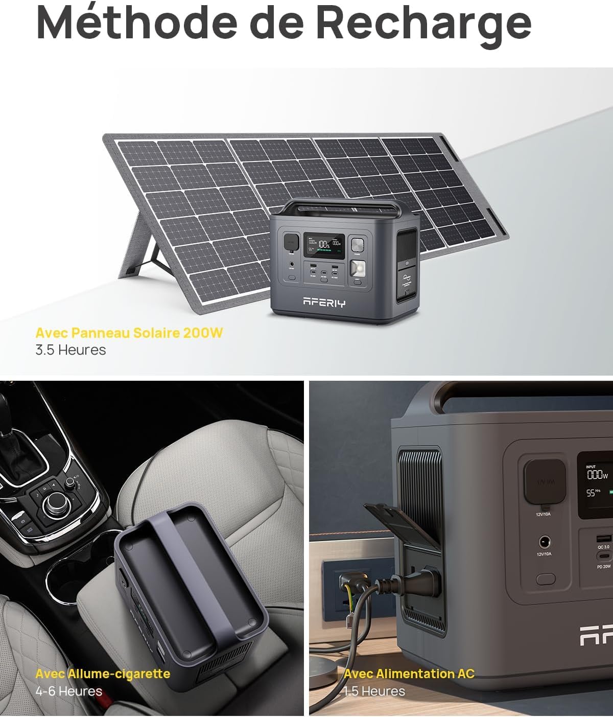 AFERIY Generateur Electrique Portable 800W, Station Electrique Portable 512Wh Charge Rapide en 1H, Générateur Solaire LFP, UPS, BMS, pour Camping/Maison/Bureau, 6Kg & Porte d'une Main, Garantie 7 Ans