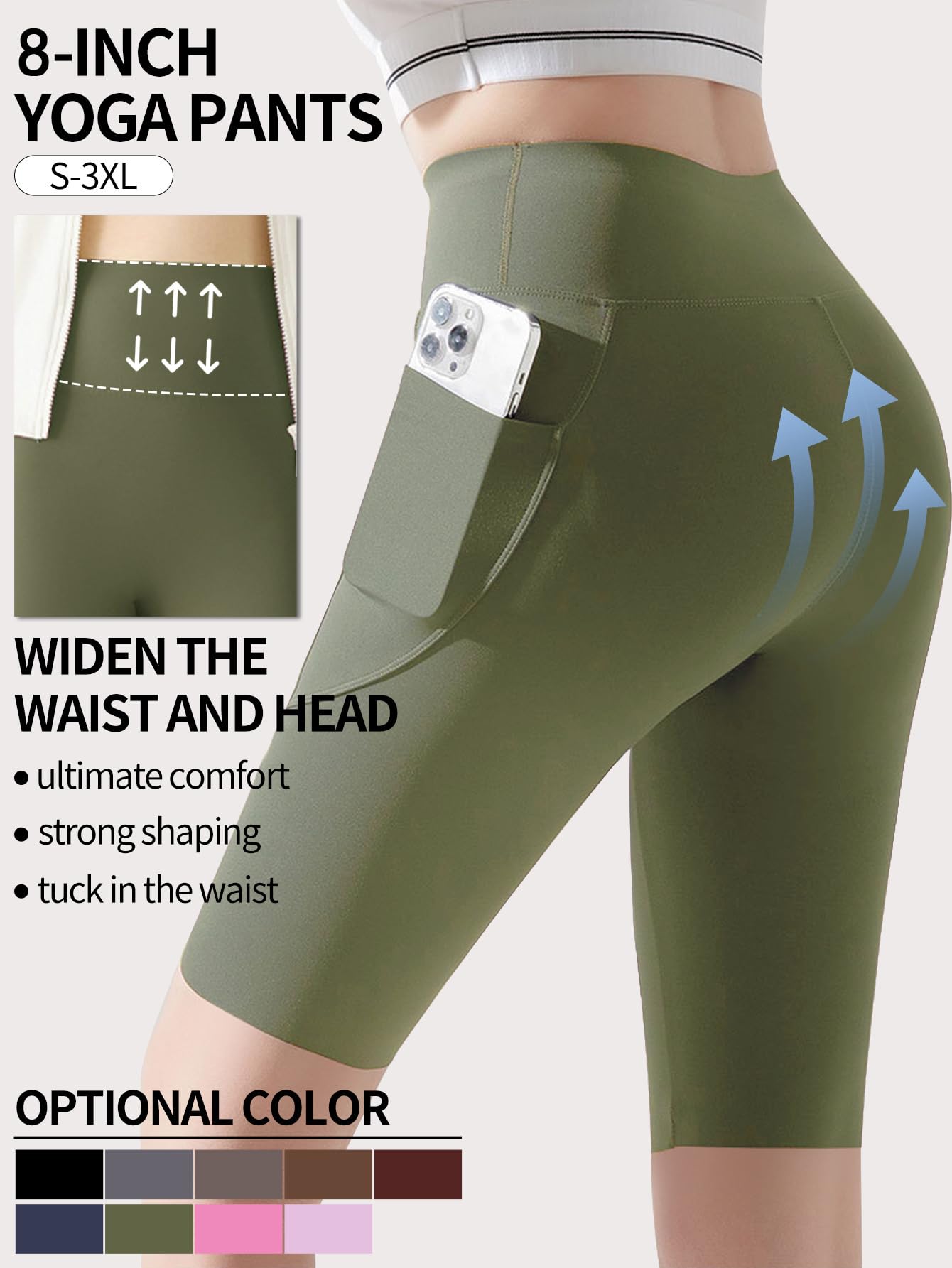 Pantalones cortos de ciclista para mujer con bolsillos, cintura alta de 8 pulgadas, control de abdomen, entrenamiento, yoga, correr, gimnasio, pantalones cortos deportivos — view 3