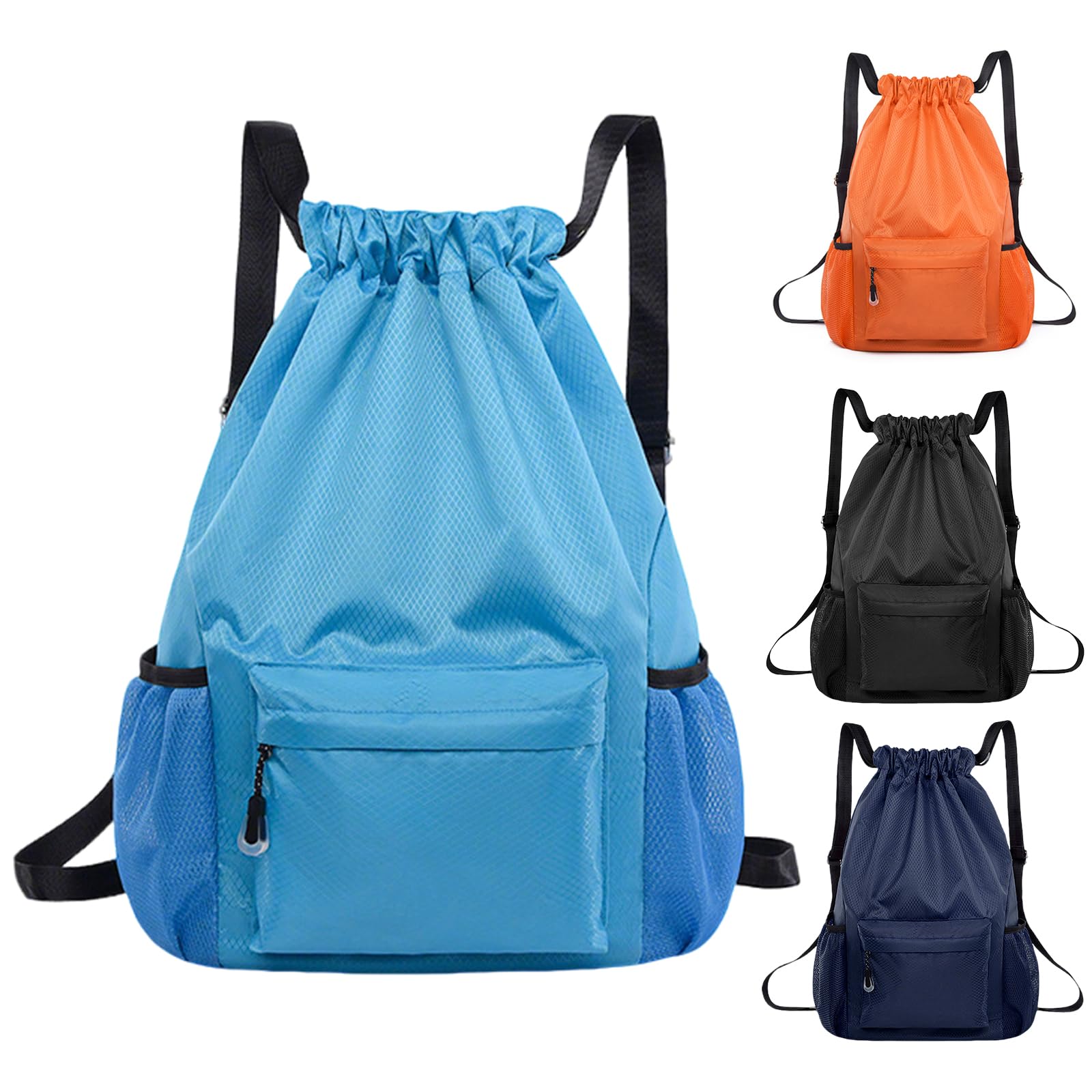 BAOWUABJ Drawstring Bags, String Backpack, Large Waterproof Sports Backpack for Kids Adults, Unisex, Swim PE Bags Drawstring Gym Bags Sports Backpacks Swimming Bags for School Travel Workout (Blue)