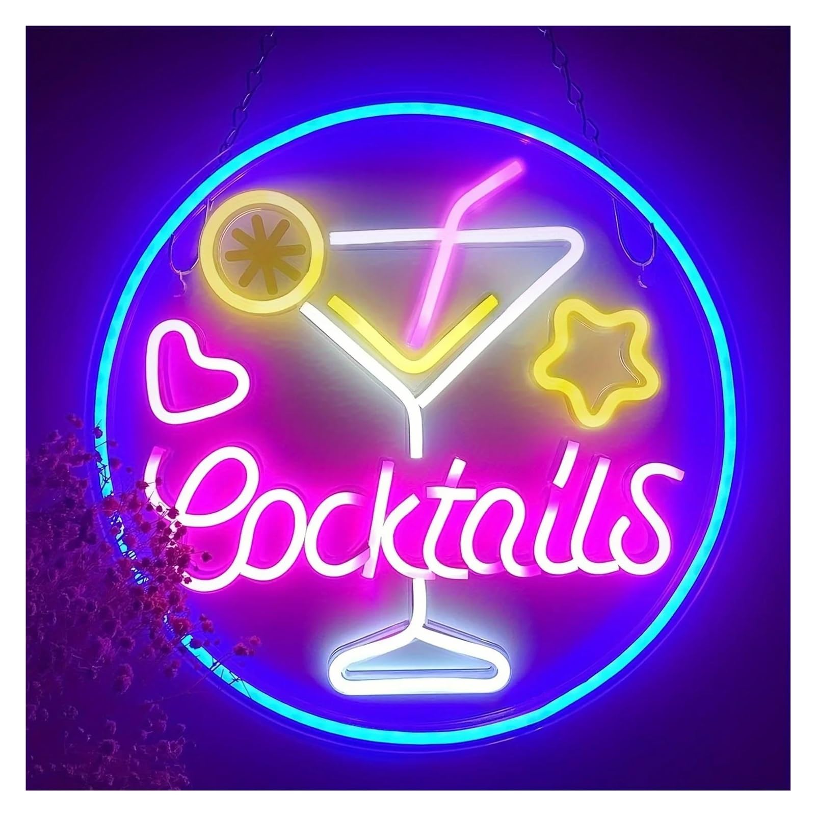LEMST Signs Lamp Cocktail Neon Signs Light Dimmable USB Powered for Pub Kitchen Room Home Bar Store Club Bistro Decoration 32cmx32cm