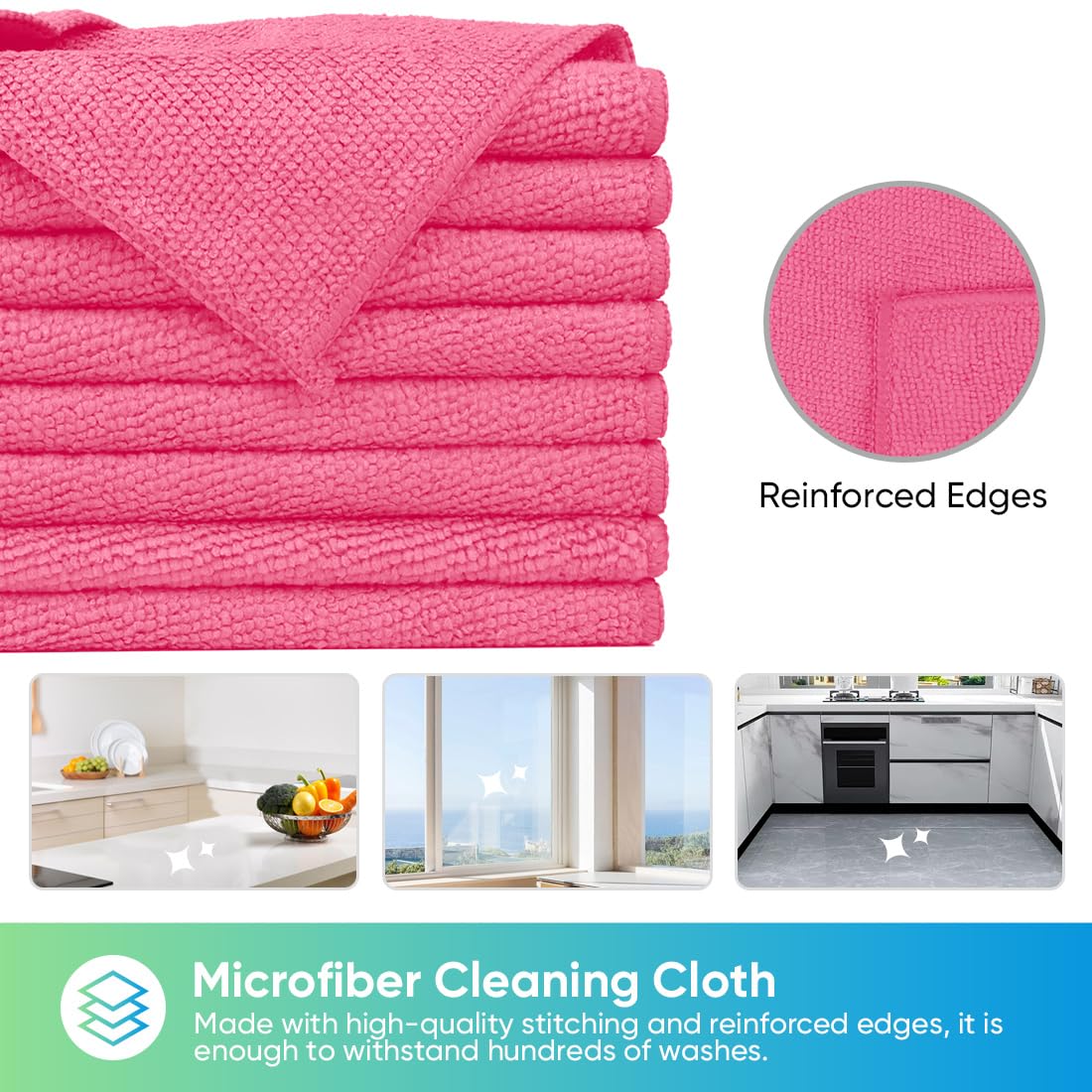 HOMEXCEL Microfiber Cleaning Cloth,12 Pack Cleaning Rags, Cleaning Towels with 4 Color Assorted, 11.5"X11.5"(Green/Blue/Yellow/Pink): Pink 24