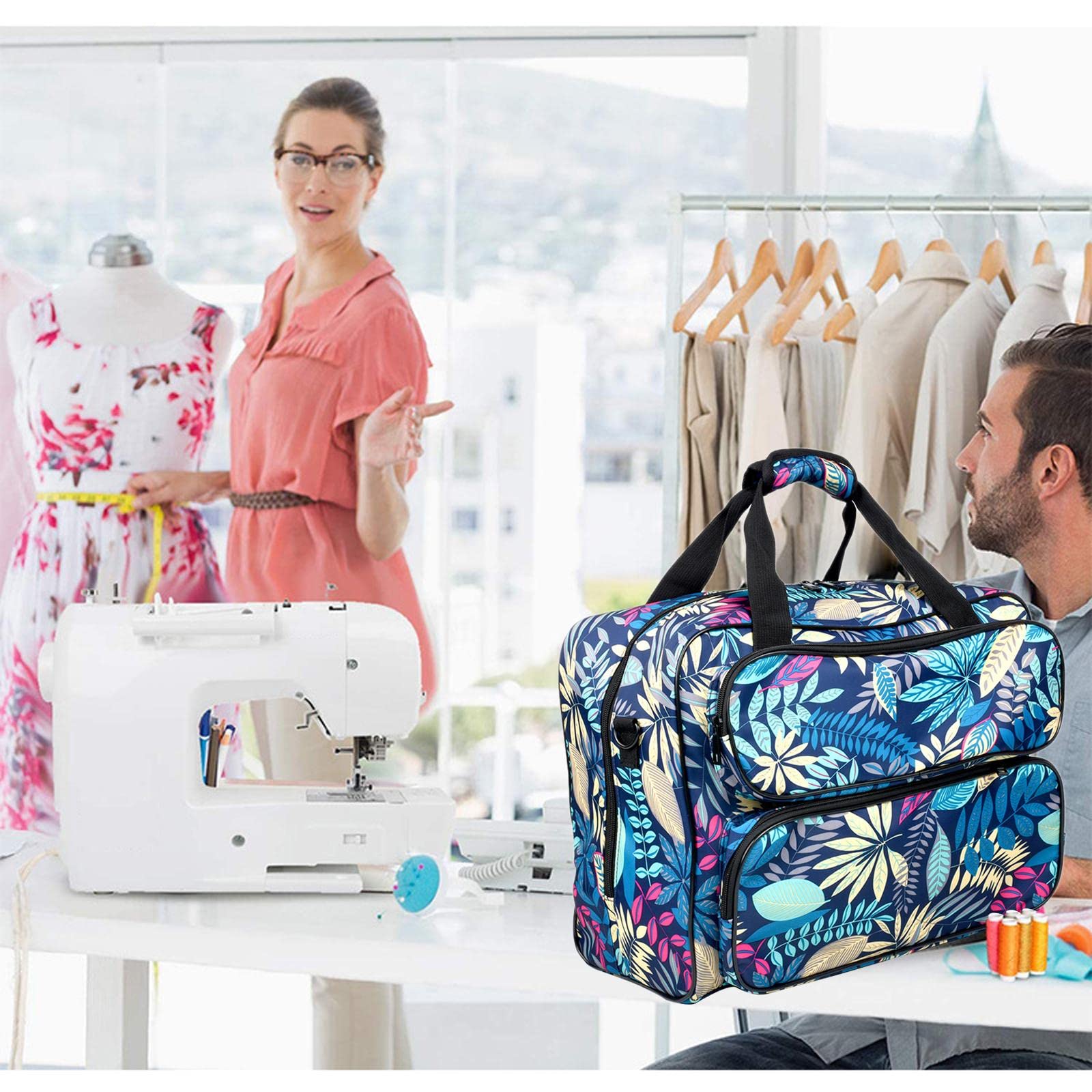 Custodia universale resistente per macchina da cucire con tasche portaoggetti, per la tua macchina, da portare ovunque, per i viaggi, organizer per accessori da cucito, blu