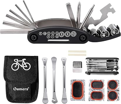 Oumers Multi-Function Bike Cycling Mechanic Repair Kit with 3pc Tire Lever 5pc Tyre Patches Tire Rasp Work Bag