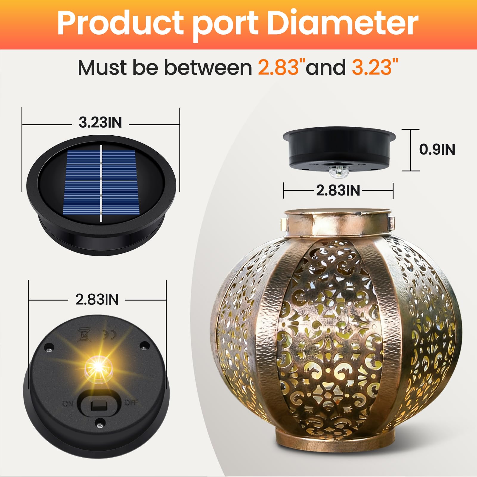 Solarne latarnie LED, 2 sztuki, wodoodporna konstrukcja do otworów 8,2 cm, idealna do dekoracji podwórka, ścieżki i ogrodu, w kolorze czarnym