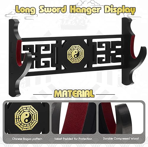 Miniatura 6 de Gerrii Katana 1 Tier Sword Wall Mount Sword Holder Display Hanger Gifts for Valentine Red Velvet Padded Japanese Wakizashi Samurai Display Rack