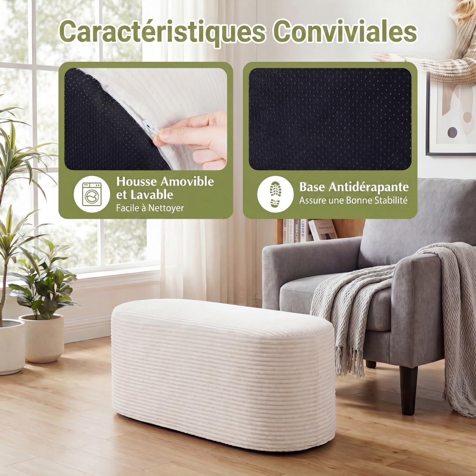 SOARS Banc Bout de Lit, Tabouret Repose-Pied Rembourré en Éponge