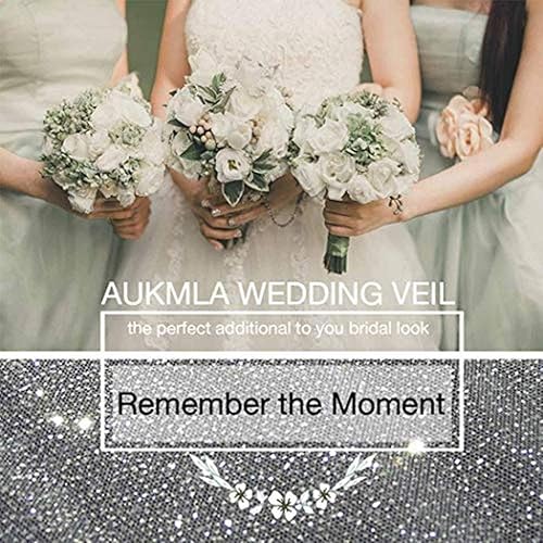 Miniatura 6 de Aukmla Sparkle Catedral velo de novia largo con purpurina velos de novia con peine para mujeres y novias