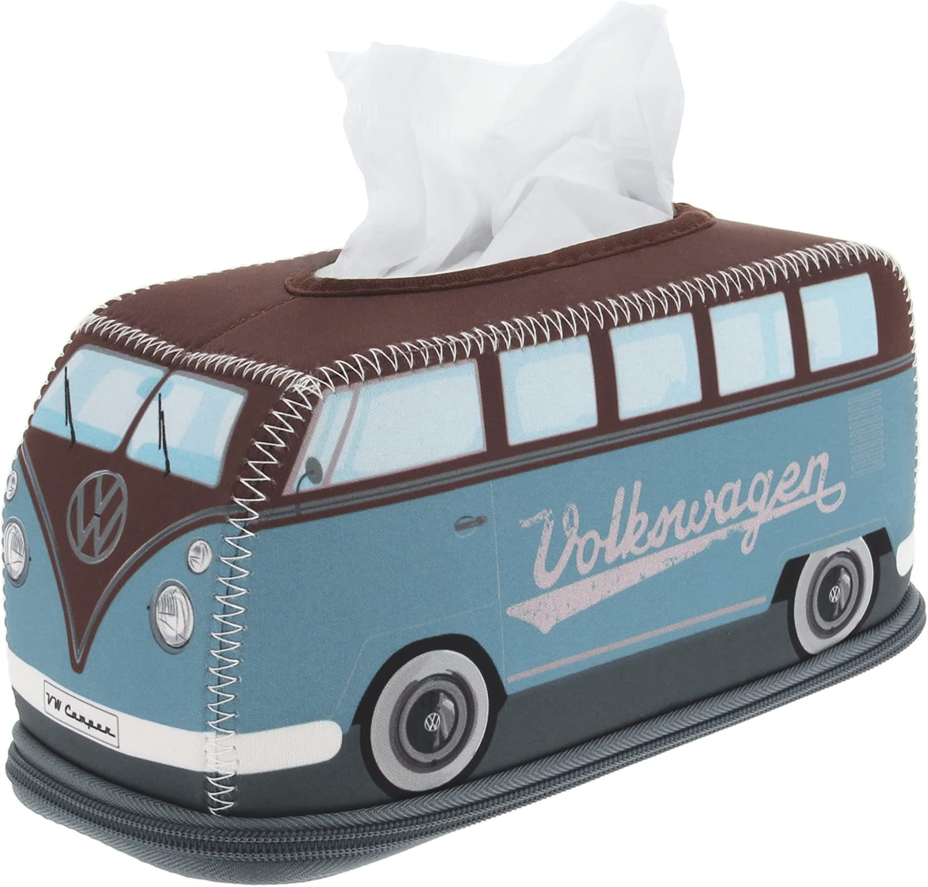 BRISA VW Collection Volkswagen Neoprene Cosmetic Napkin Dispenser Paper Tissue Box for Bathroom in T1 Bus Campervan Design (Petrol/Brown)