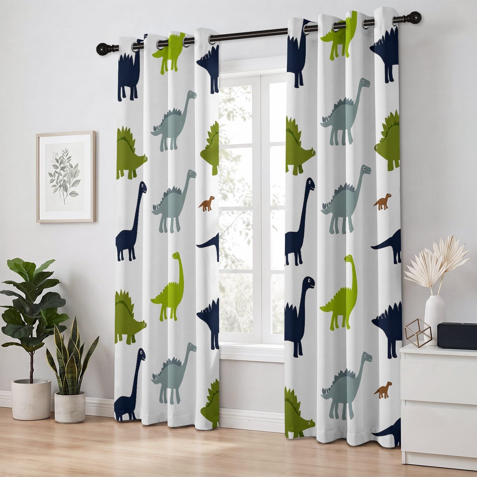 Scandinave Rideau Occultant Lot de 2 Dinosaure Brachiosaure Rideau Thermique Isolant, L 117 X H 229 cm Anti Froid et Chaleur Rideaux Opaque à Oeillets Chambre Maison Salon Decoration