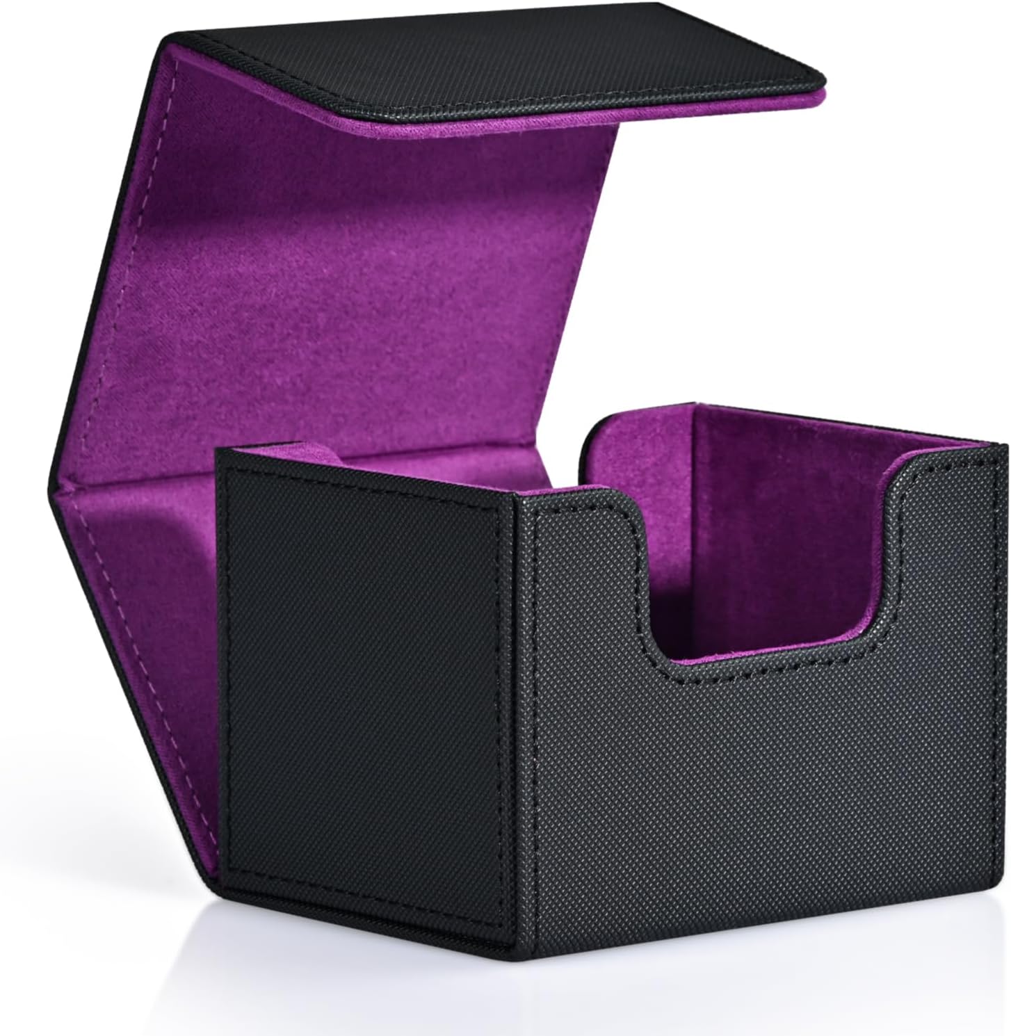 ZLCA Card Deck Box for Trading Cards, MTG Commander Deck Box Holds 120+ Single Sleeved, Leather Magnetic Card Storage Case Fits for TCG CCG Magic (Black& Purple)