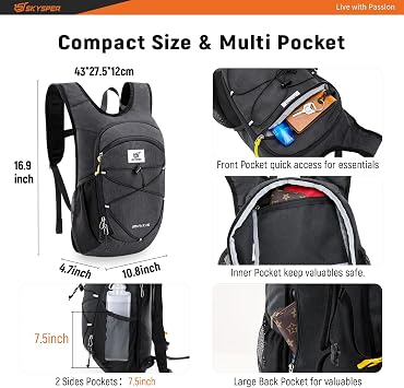 SKYSPER 15L Hiking Backpack Lightweight Foldable Daypack with Chest Strap Small Travel Rucksack for Women Men Packable Folding Bagpack for Travelling