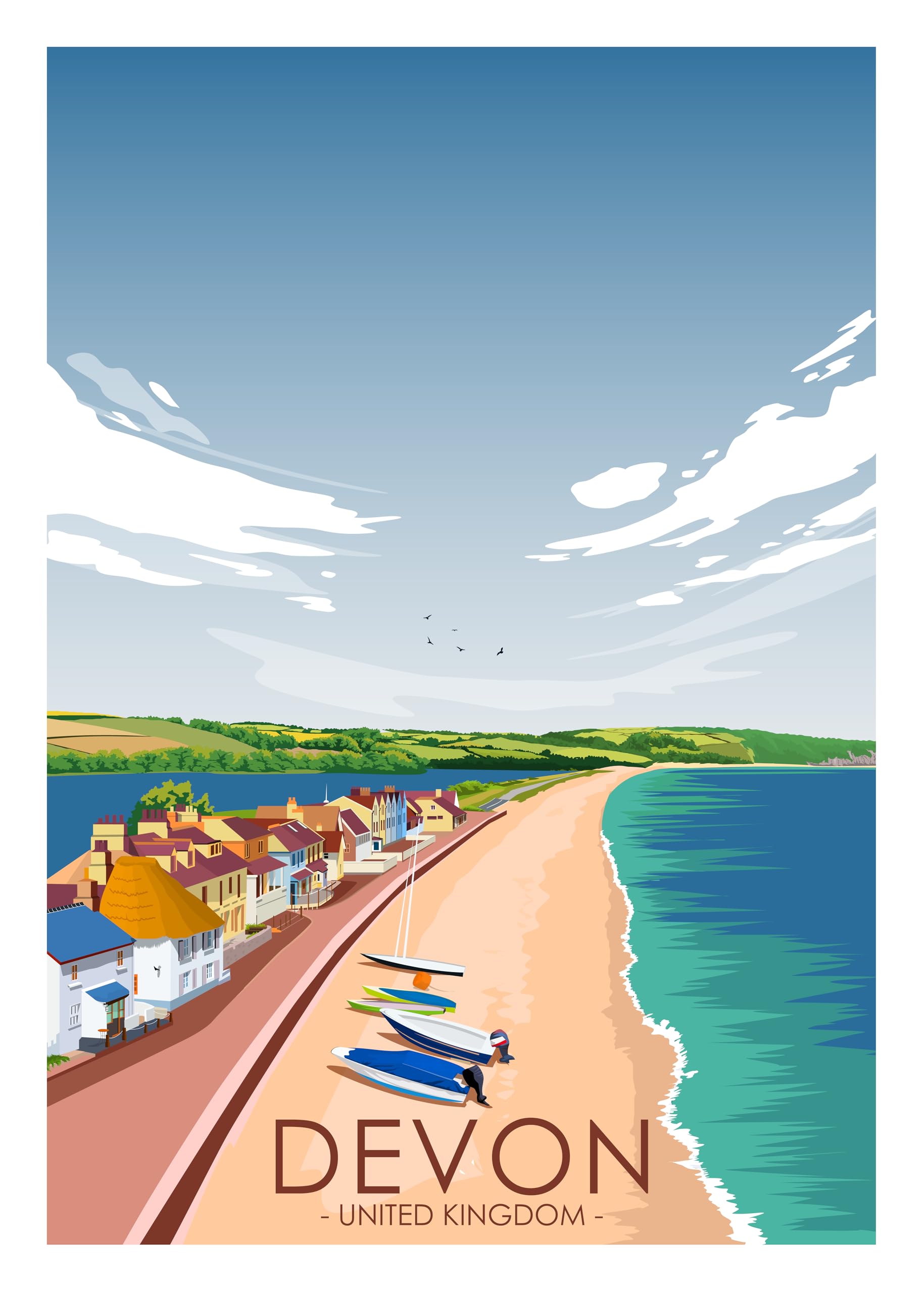 Hewson's Gifts UK Travel Print UK Cities and Shires, Handmade Print Of The Beautiful Places of United Kingdom