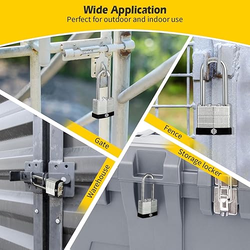 Miniatura 7 de HOX Candados con llave similar con grillete endurecido de 2 pulgadas de largo, cuerpo ancho de 1-916 pulgadas, paquete de 12 candados de grillete